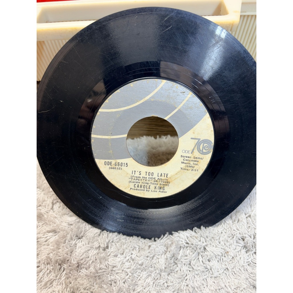 Carole King Its Too Late I Feel The Earth Move 45 RPM Vinyl Sngle Ode 66015 1971
